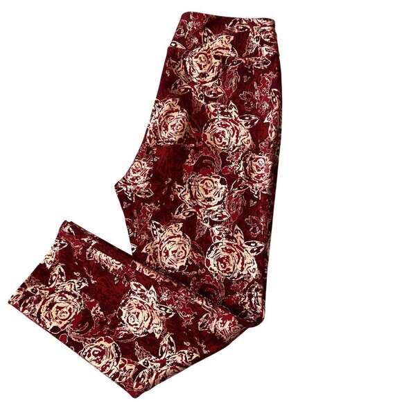 Soft Surroundings New XL Red Gold Floral Perfect Ponte Straight Leg Serrano Pant - Picture 5 of 12